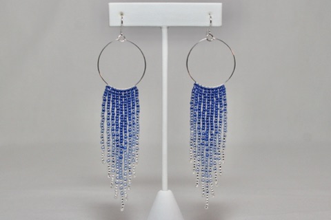 *Chevron Beaded Fringe Hoop Earrings in Blue Ombre